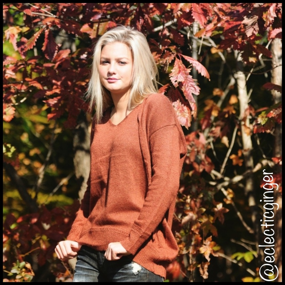 RUST orange Angora blend long sleeve sweater Small S Medium M Large L